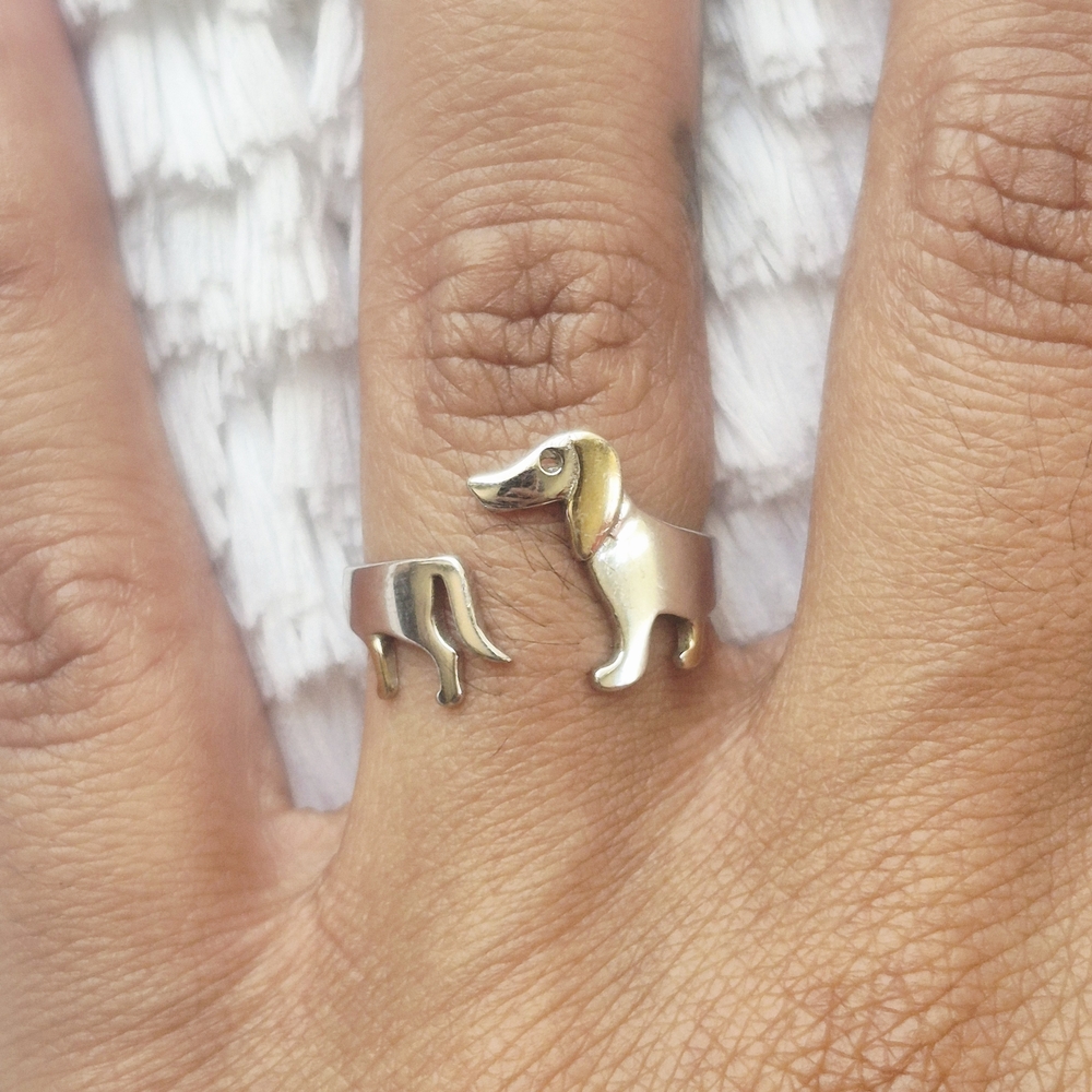 Vintage Sterling Silver Dachshund Wrap Ring - Picture 4 of 8